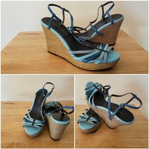 Multi-blue Christian siriano wedge sandal 3inch size 8 1/2